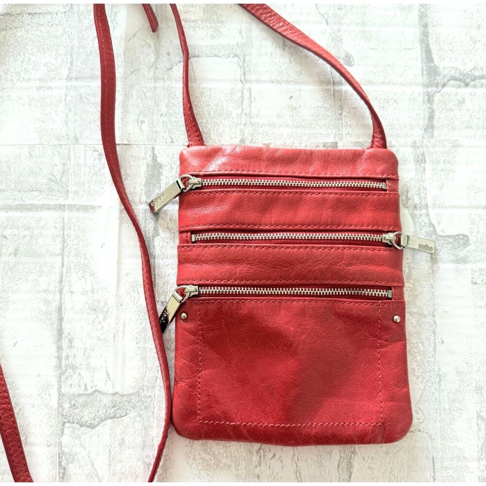 EUC Hobo The Original Three Zip Crossbody Red Shoulder Bags Messenger Bag Purse